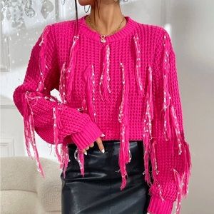 Hot Pink Fringe Sweater